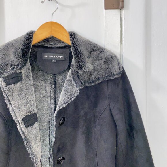 Ellen Tracy Fur Trimmed Black Jacket - Picture 6 of 16